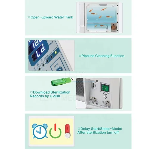 Vista 9 de Esterilizador de vapor automático de 18 L Autoclave 3 veces Pre-Vacío Clase B con impresora, 3 bandejas y función de secado rápido al vapor verde