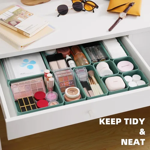 Vista 4 de CHANCETSUI Organizador de maquillaje, juego organizador de cajones apilables, bandejas organizadoras de escritorio de baño y encimera de tocador
