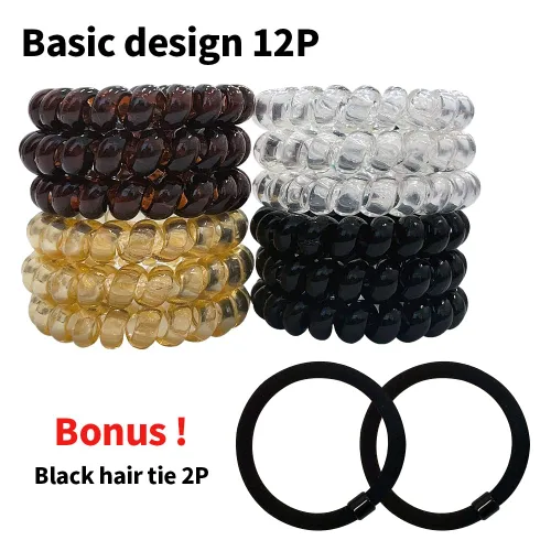 Vista 2 de BeliJiu - Lazos para el cabello en espiral – Basic 12P – Lazos para el cabello con cable de teléfono, lazos elásticos para el cabello para mujeres
