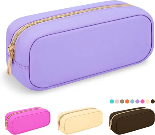 Vista 59 de Iqimott Bolsa Grande de Maquillaje de Nylon, Neceser de Viaje, Bolsa Grande de Cosméticos Preppy, Organizador de Maquillaje de Nylon, Bolsa de Beige