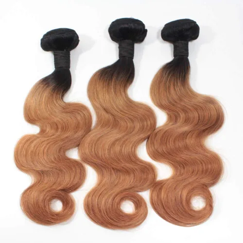 Vista 10 de Extensiones de cabello humano virgen ondulado brasileño ombré, 3 paquetes de 12 pulgadas #1B/27 rubio barato sin procesar para mujeres