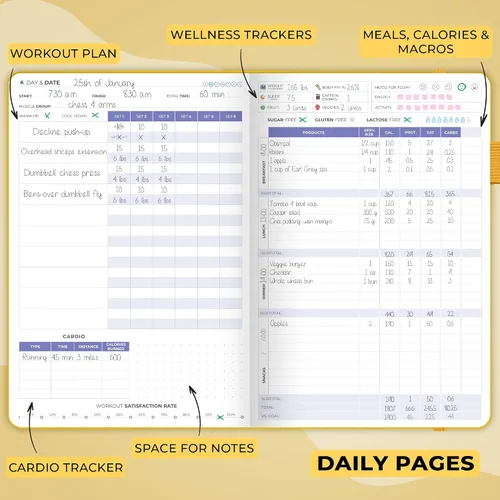 Vista 5 de Clever Fox Diario de fitness & Food – Planificador de nutrición y entrenamiento para mujeres y hombres – Libro de registro de ejercicio de dieta