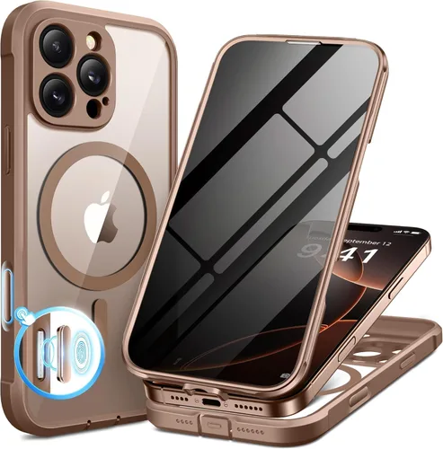 Vista 58 de BERFY Funda para iPhone 17 Pro Max, compatible con MagSafe, protector de pantalla de vidrio integrado, protección de cámara, funda de cuerpo