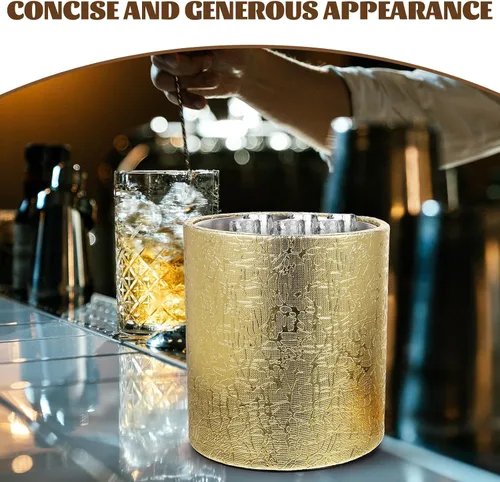 Vista 3 de BESTonZON Cubo de hielo con tapa hermética, cubo de hielo con tapa de cuchara, enfriador de tina de bebidas, cubo de hielo dorado con tapa