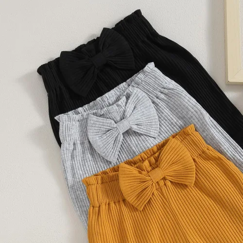 Vista 5 de TINXIEA Paquete de 3 pantalones acampanados para niñas pequeñas, pantalones acanalados sueltos con lazo, pantalones acampanados, paquete de 3