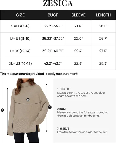 Vista 6 de ZESICA Women's 2024 Winter Sweaters Turtleneck Long Sleeve Oversized Split Hem Knitted Pullover Jumper Sweater Tops