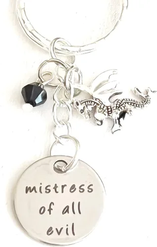 Vista 2 de Mistress of all Evil - Llavero de plata con dije de regalo para la hermosa villana de Halloween, disfraz de fiesta Mercancía para mujer, Plata
