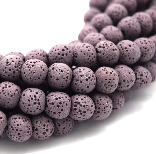 Vista 2 de Cuentas de lava redondas moradas de 0.315 pulgadas para la fabricación de joyas, piedra semipreciosa, piedra de dragón, cuentas de piedras