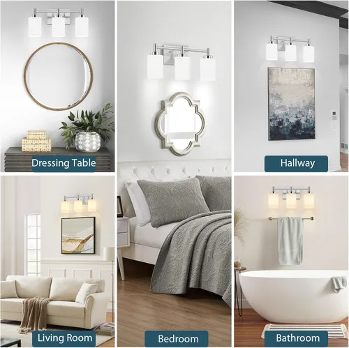 Vista 7 de 3-Light Brushed Nickel Bathroom Light Fixtures Over Mirror, Rustproof Brushed Nickel Vanity Light, Modern Bathroom Vanity Lights with Milky White