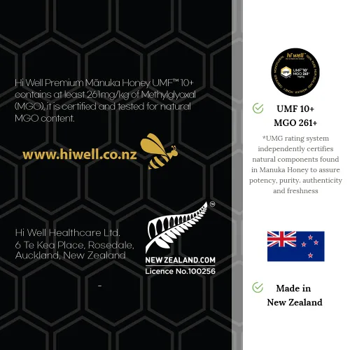 Vista 7 de Hi Well Premium Manuka Miel Certificado Monofloral UMF 10+ MGO 261+ 17.64 oz