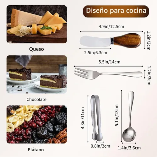 Vista 2 de Accesorios de embutidos (20 unidades), esparcidores de queso para tabla de embutidos, mini cucharas de servir, tenedores y mini pinzas para servir