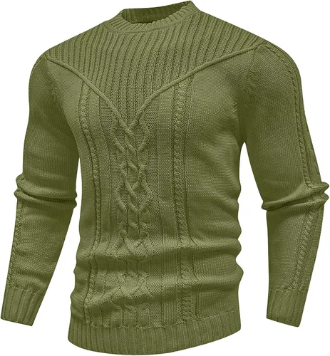 Vista 12 de SAVKOOV - Suéter de punto con cuello redondo y manga larga para hombre Verde Armada (ArmyGreen)