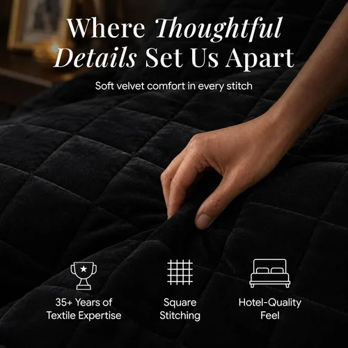 Vista 7 de Tribeca Living FLORENCEQUIKISI - Juego de acolchado Florencia, de terciopelo, sólido, tamaño grande), Negro, gemelo Ultra-Soft 260 GSM Plush