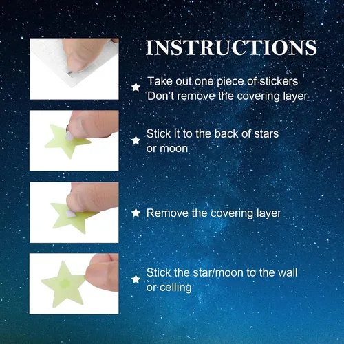Vista 6 de Calcomanías de estrellas que brillan en la oscuridad para techo, 201 piezas luminosas grandes 3D de plástico 3D, calcomanías de pared para techo