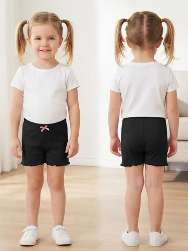 Vista 3 de Ruisita Paquete de 6 pantalones cortos con volantes para niños pequeños y niñas, pantalones cortos de bicicleta con ruedas de ruedas, pantalones