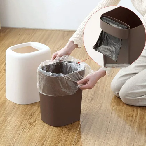 Vista 5 de Botes de basura simples sin tapa, cesta de papel con barril interior extraíble, cesta impermeable
