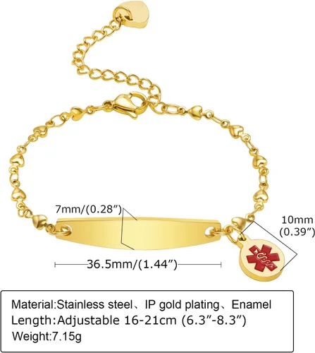 Vista 6 de VNOX Pulseras de alerta médica para hombres y mujeres con cadena Rolo especial, pulsera de identificación de alerta médica para mujeres y niñas