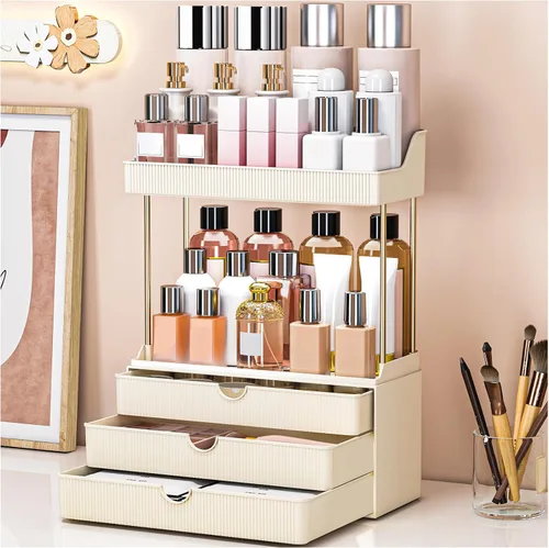 Vista 9 de caktraie Organizadores y Almacenamiento de Baño - Organizador de Maquillaje de 3 Cajones y 2 Niveles, Cajón de Almacenamiento de Cosméticos