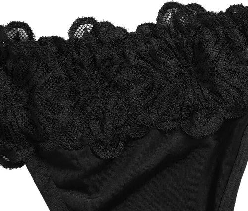 Vista 4 de MakeMeChic Conjunto sexy de 6 piezas de bragas con corte de encaje en contraste con estampado de leopardo para mujer, Leopardo