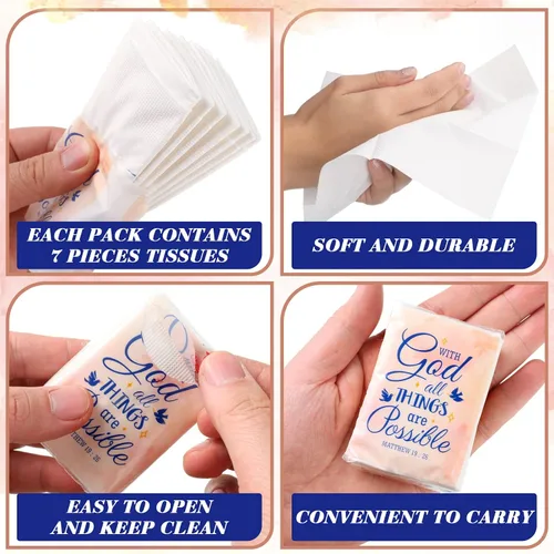 Vista 4 de Karenhi Paquetes de pañuelos cristianos para bolsos, paquetes de pañuelos de boda para invitados, versículos de la Biblia, paquetes de pañuelos