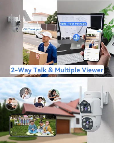 Vista 9 de Cámara solar inalámbrica para exteriores, 2 cámaras solares de doble lente de 4MP+ 4MP para sistema de seguridad del hogar con monitor de 12