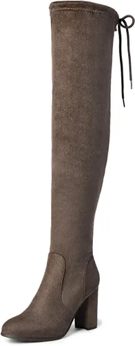 Vista 11 de DREAM PAIRS - Botas altas hasta el muslo de moda para mujer, botas largas y sexis de piel sintética con tacón ancho medio Negro