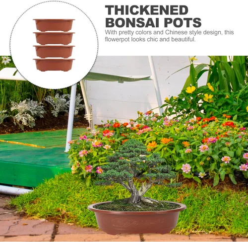 Vista 8 de DOITOOL 4 macetas ovaladas de entrenamiento para bonsái, maceta de plástico de 12 pulgadas con orificio de drenaje, maceta ovalada para decoración