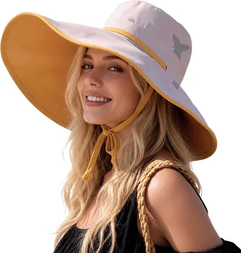 Vista 9 de HUAMULAN Sombrero de Sol de Verano de Ala Ancha para Mujeres con Borde Alambrado Sombrero Bucket de Playa y Pesca Reversible Plegable de Viaje