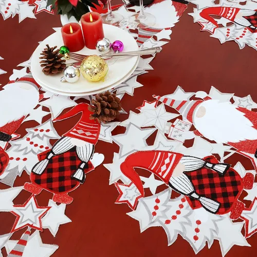 Vista 4 de Camino de mesa de gnomos rojos bordados para Navidad e invierno (13 x 88 pulgadas)