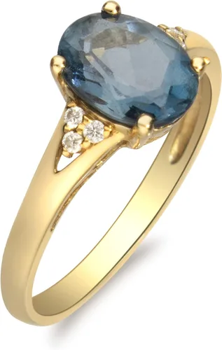 Vista 5 de Gin & Grace Anillo de topacio azul Londres de oro amarillo de 10 quilates con diamantes para mujer, joyería hecha a mano con forma de topacio azul