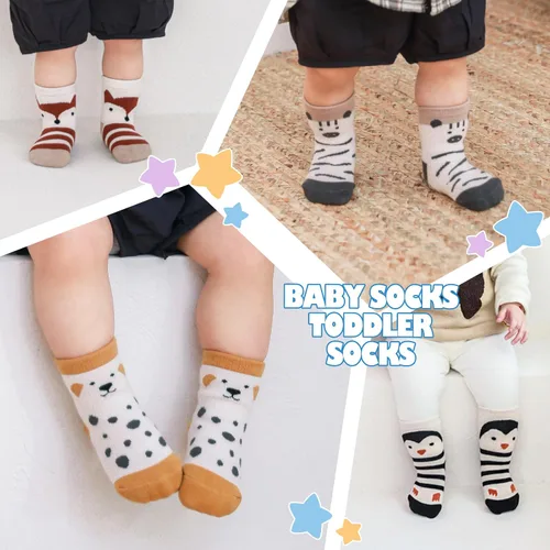 Vista 7 de Yebing Calcetines para bebés y niños pequeños, calcetines antideslizantes con agarres, calcetines de algodón para regalos