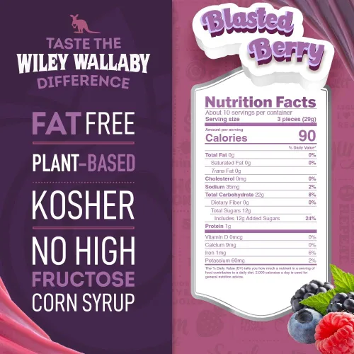 Vista 2 de Wiley Wallaby Caramelo de regaliz de bayas Blasted, suave y masticable, 10
