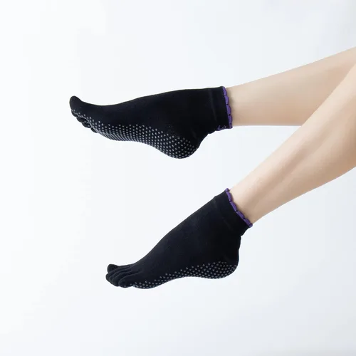 Vista 51 de Calcetines de yoga con dedos de pilates con empuñaduras para mujer, antideslizantes, acolchados, florales, calcetines tobilleros para baile de ballet