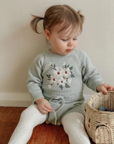 Vista 6 de ZAXARRA Suéter de bebé niña mameluco suéter de punto bordado flor sudadera mameluco ropa de otoño infantil