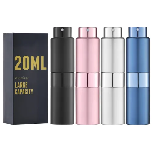 Vista 6 de Atomizador de perfume de viaje 0.7 fl oz, botella de spray de colonia recargable, paquete de 4 unidades vacías Refill fragrance bottles, twist-up