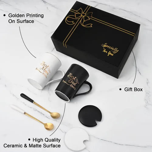 Vista 5 de YHRJWN Regalos para mamá y papá, taza para el mejor papá y mamá, regalos de cumpleaños de Navidad para padres de hija, hijo, juego de regalo