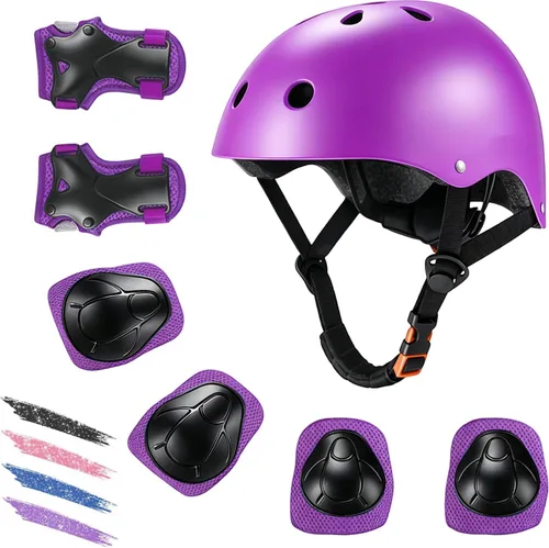 Vista 8 de Casco de bicicleta para niños de edades 2-14, casco de seguridad ajustable para niños pequeños con juego de equipo de protección, cascos para Negro