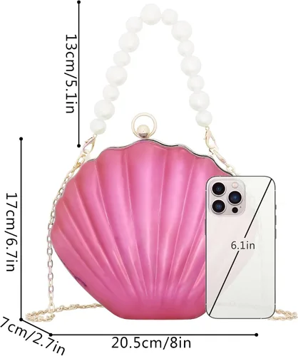 Vista 6 de Bolso de noche de concha de mar para mujer, bolso de hombro con correa de cadena de sirena, bolso de mano