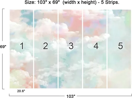Vista 4 de Mural de pared - Papel tapiz 3D, nubes rosas, 103 x 69 pulgadas (no autoadhesivo)