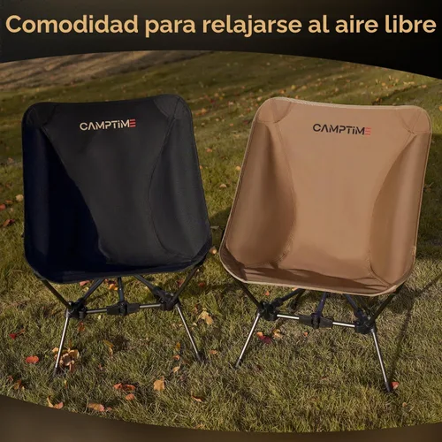 Vista 6 de Camptime Silla de camping portátil, silla de mochilero compacta ligera con bolsillo lateral, silla plegable de asiento ancho para camping
