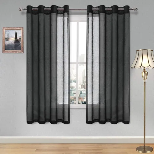 Vista 173 de DWCN Cortinas traslúcidas color verde frijol para sala de estar y dormitorio - Cortinas voile con aspecto de lino sintético con ojales en la parte