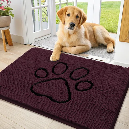 Vista 254 de Smiry Tapete para puerta de perro para patas fangosas, absorbente y Gris y negro