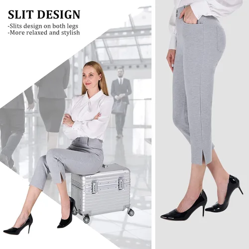 Vista 4 de KOSIWU Pantalones de vestir capri para mujer de 21.5 pulgadas25 pulgadas, pantalones de oficina recortados con pantalones elásticos para negocios