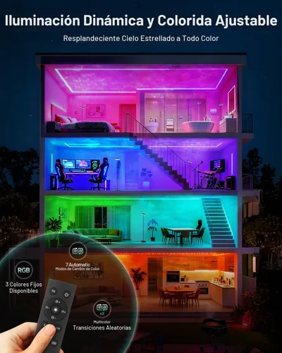 Vista 2 de Lámpara de pie LED con proyector de estrellas RGB y control remoto, lámpara de pie que cambia de color continuo de 3000 a 6000 K, lámpara de esquina