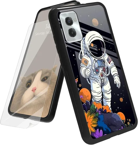 Vista 170 de Funda para Motorola Moto G Play 4G 2024 con protector de pantalla, parte trasera de vidrio templado + funda de silicona suave TPU absorción