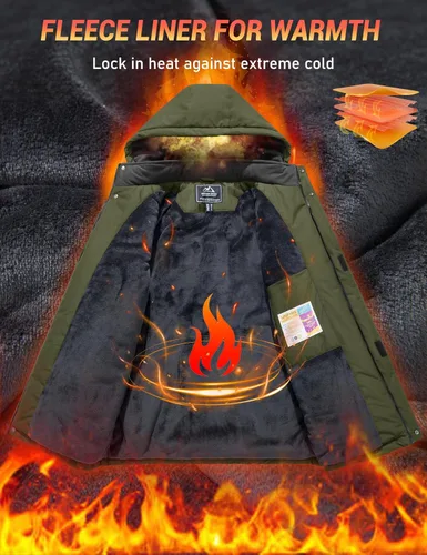 Vista 4 de MAGCOMSEN Chaqueta de invierno para hombre, chaqueta impermeable de esquí, nieve, abrigo de snowboard cálido con múltiples bolsillos