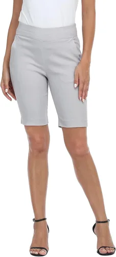Vista 5 de HDE Bermudas sin botones para mujer, tiro medio, 10 pulgadas de entrepierna, con bolsillos