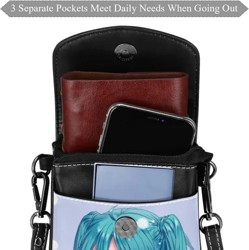 Vista 3 de Bolso cruzado pequeño Anime Girl para teléfono celular, cartera