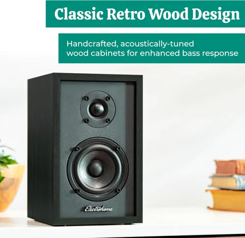 Vista 4 de Electrohome Montrose, reproductor de discos de vinilo actualizable con Berkeley, altavoces Bluetooth alimentados, tweeter de 1 pulgada y controlador