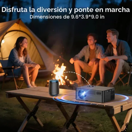 Vista 6 de Proyector para exteriores con WiFi y Bluetooth y soporte, brillo 3000, proyector inteligente portátil con aplicaciones oficiales con licencia